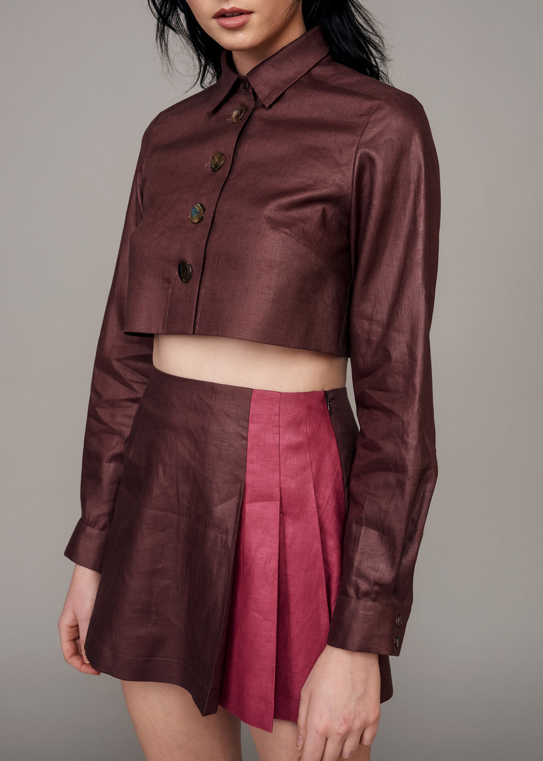 Camisa corta de garnacha chocolate