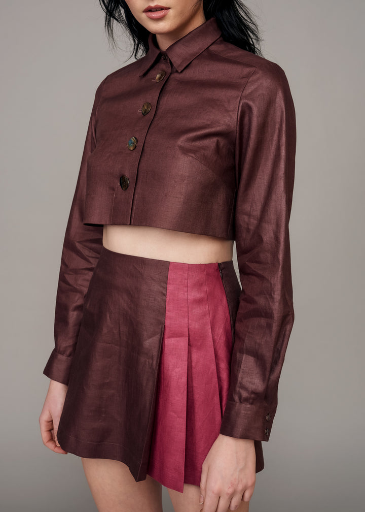 Camisa corta de garnacha chocolate