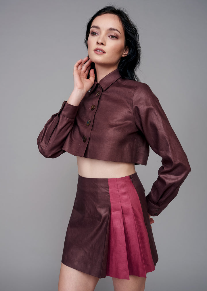 Camisa corta de garnacha chocolate