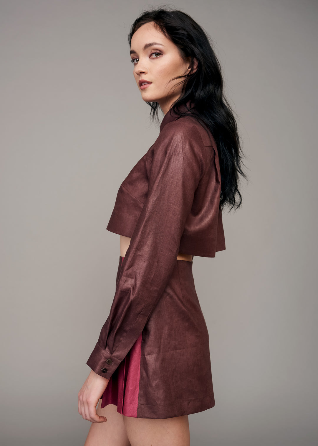 Camisa corta de garnacha chocolate