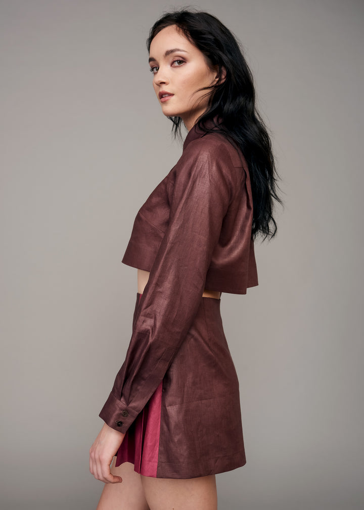 Camisa corta de garnacha chocolate