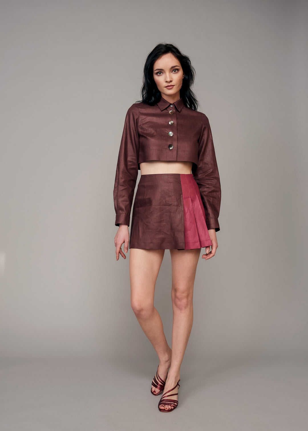 Camisa corta de garnacha chocolate