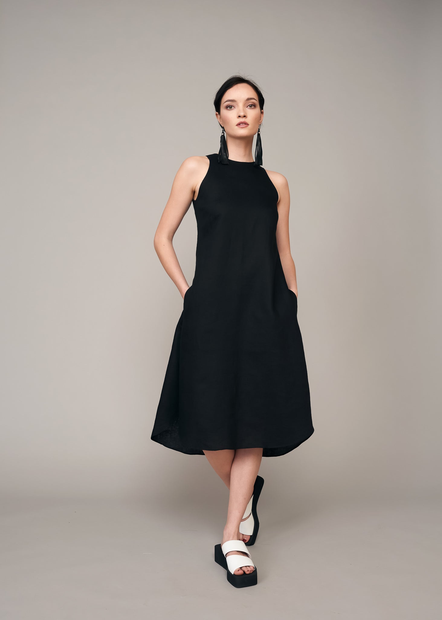 Black Linen Tank Dress Ira Lysa